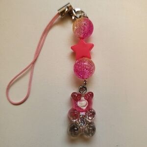 Handmade Silver Pink Ombre Glitter Gummy Bear Keychain Phone Charm